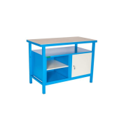 Pracovný stôl so skrinkou a policovým dielom, v.85 x š.120 x h.60cm, RAL7035 sivá, RAL5015 modrá