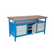 Pracovný stôl so skrinkou a 6 zásuvkami, v.85 x š.170 x h.68,5cm, RAL7035 sivá, RAL5015 modrá